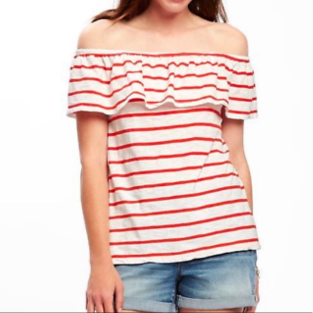 Old Navy off the shoulder t-shirt red stripe